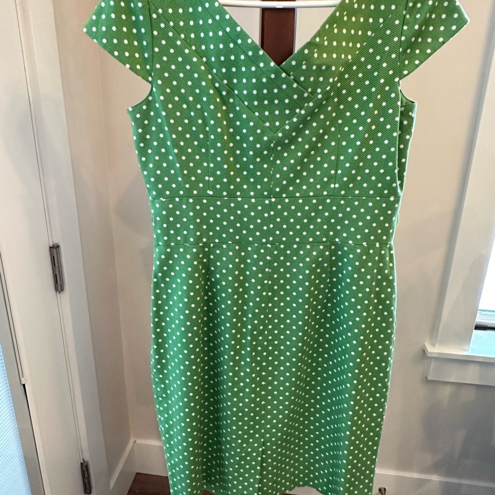 Tahari Arthur S Levine Lined Green and White Polka Dot Dress.  Size 10 Worn Once